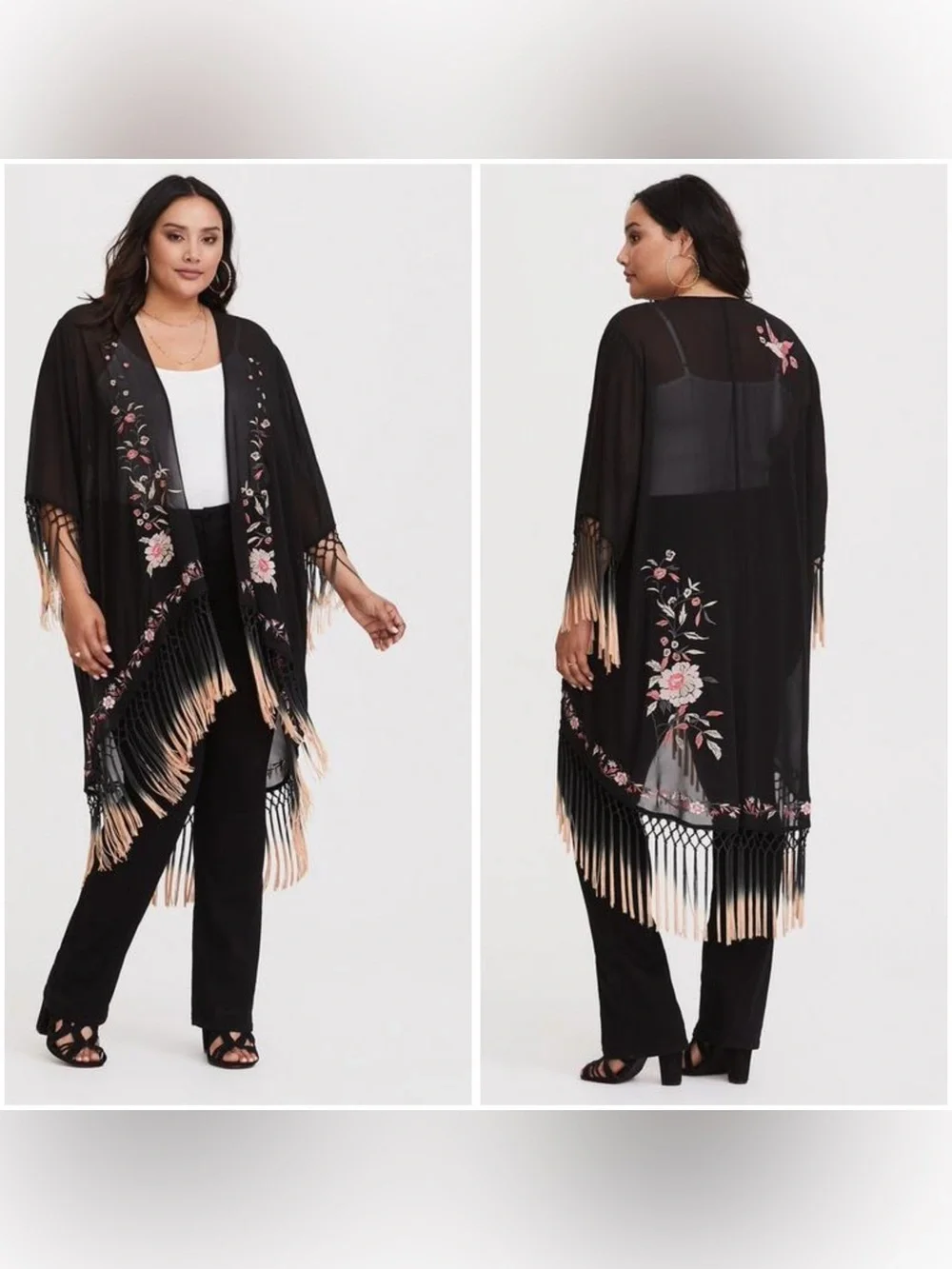 ♡ Torrid Hummingbird Chiffon Fringe Hem Kimono - Picture 1 of 8